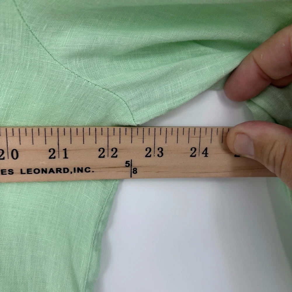 Sundance 100% Linen Split Neck Pullover Blouse Womens S Mint Green Pleated Back